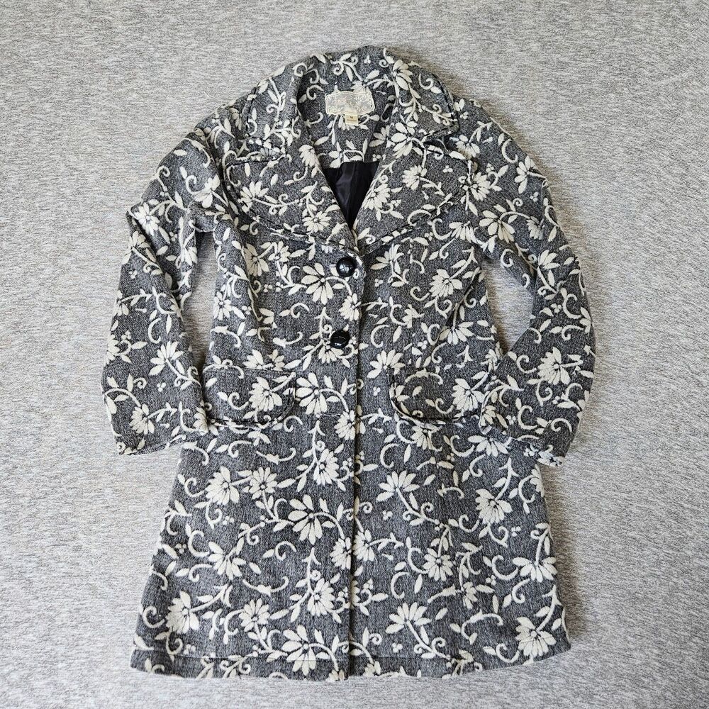 Nick & Mo Womens Medium Gray Jacket Floral Dress Coat Lined Pockets Peacoat